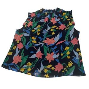 J. Crew Floral Sleeveless Blouse - Black, Pink, Yellow, Blue